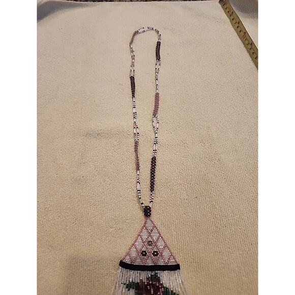 ART DECO Handmade Micro Bead Flapper/Native Amer. Glass Beaded Necklace 17" long - Picture 5 of 14